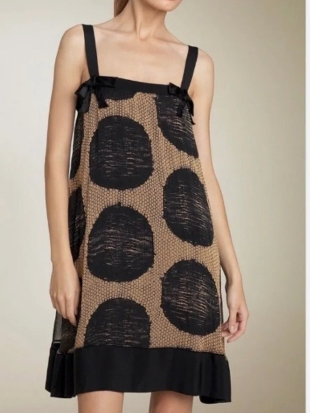 Diane von Furstenberg Black Tan Silk Circle Print Dress Size 6